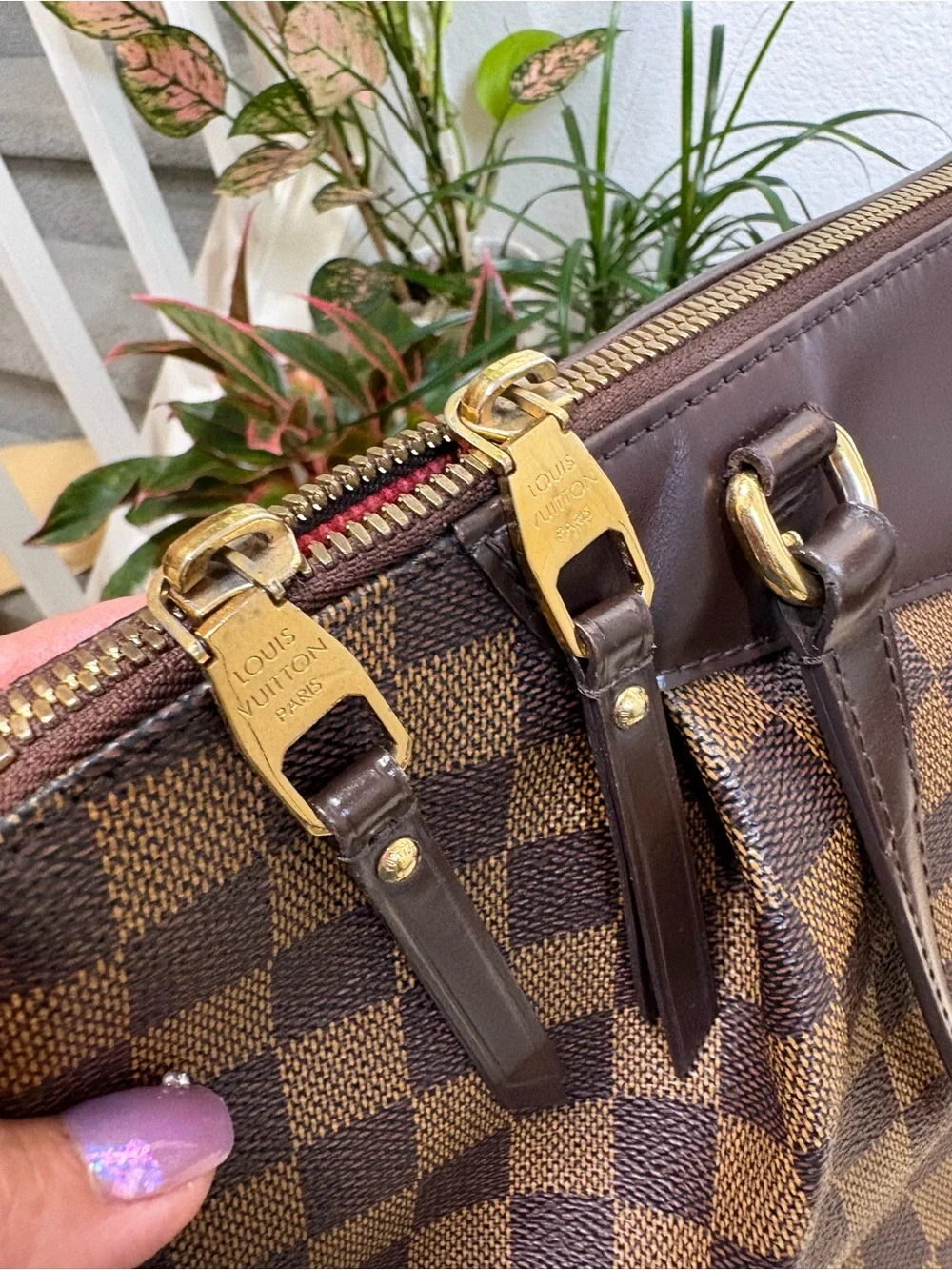 Louis Vuitton Brown Damier Ebene Check Canvas Tote with Gold Hardware